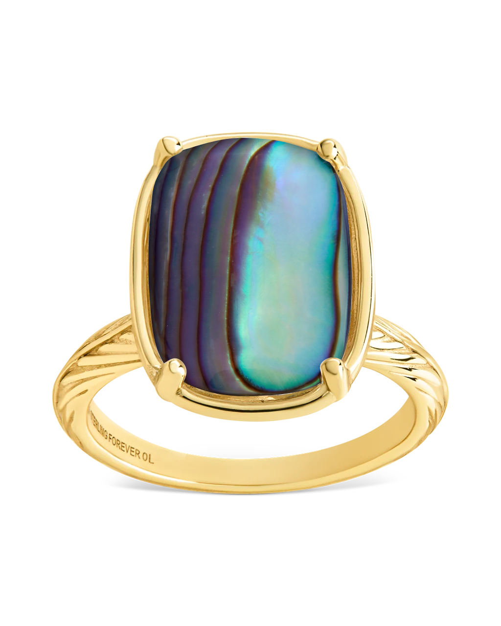 Sterling Silver Elongated Cushion Abalone Shell Cocktail Ring