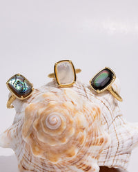 Sterling Silver Elongated Cushion Abalone Shell Cocktail Ring