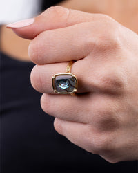 Sterling Silver Elongated Cushion Abalone Shell Cocktail Ring