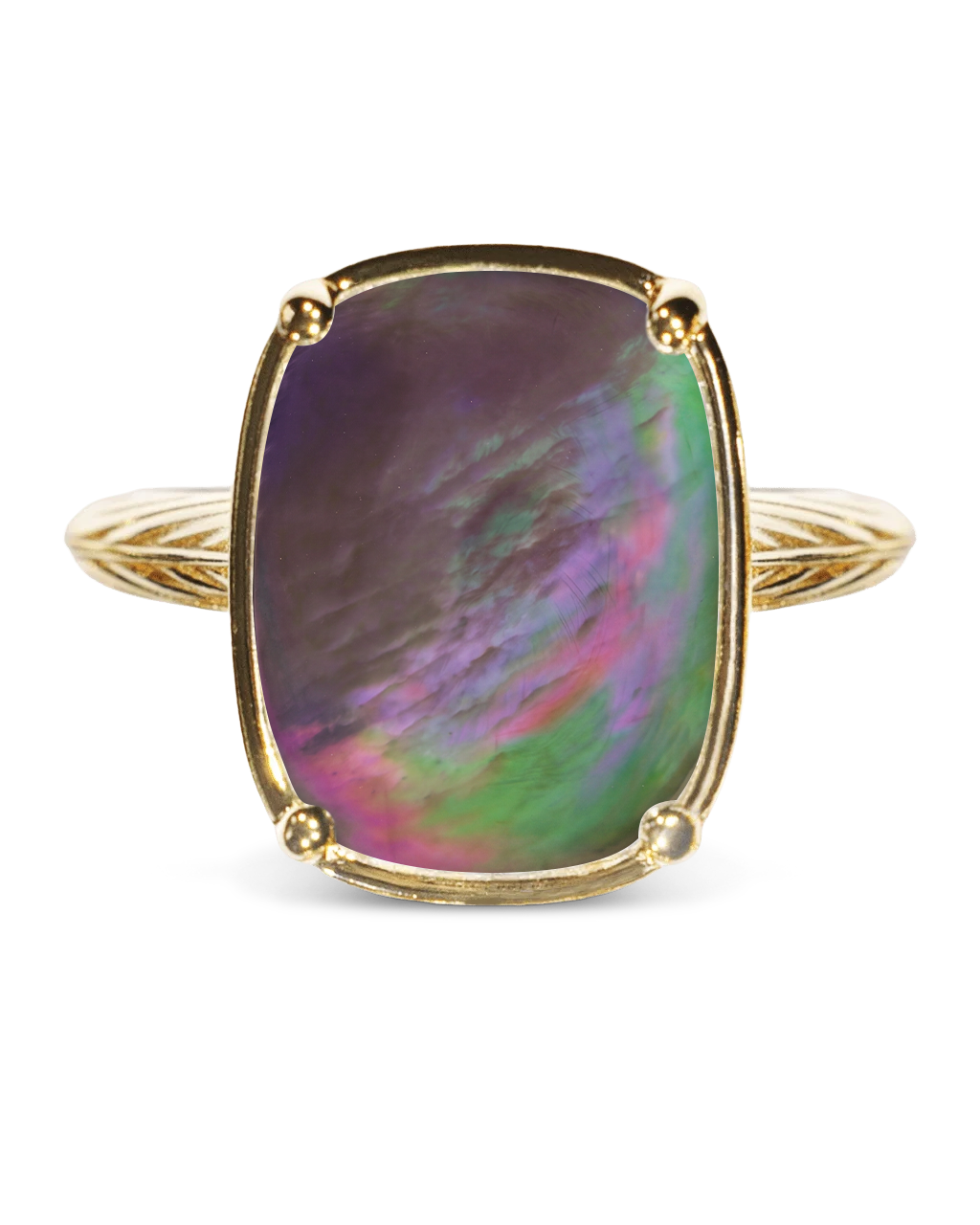 Sterling Silver Elongated Cushion Black Lip Oyster Shell Cocktail Ring