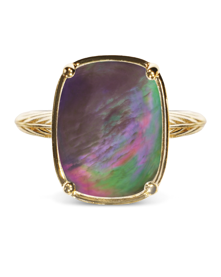 Sterling Silver Elongated Cushion Black Lip Oyster Shell Cocktail Ring