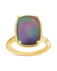 Sterling Silver Elongated Cushion Black Lip Oyster Shell Cocktail Ring