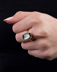 Sterling Silver Elongated Cushion Black Lip Oyster Shell Cocktail Ring
