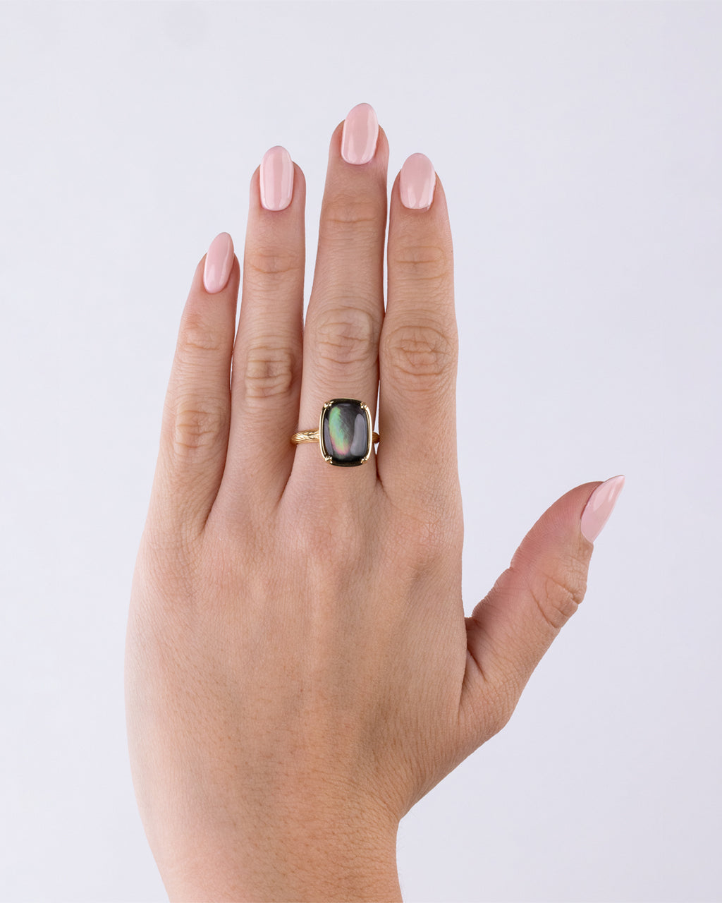 Sterling Silver Elongated Cushion Black Lip Oyster Shell Cocktail Ring