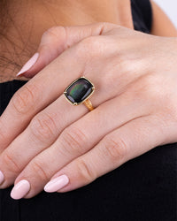 Sterling Silver Elongated Cushion Black Lip Oyster Shell Cocktail Ring
