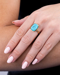 Sterling Silver Elongated Cushion Turquoise Cocktail Ring