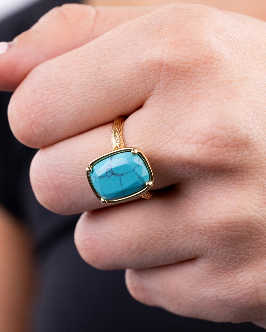Sterling Silver Elongated Cushion Turquoise Cocktail Ring