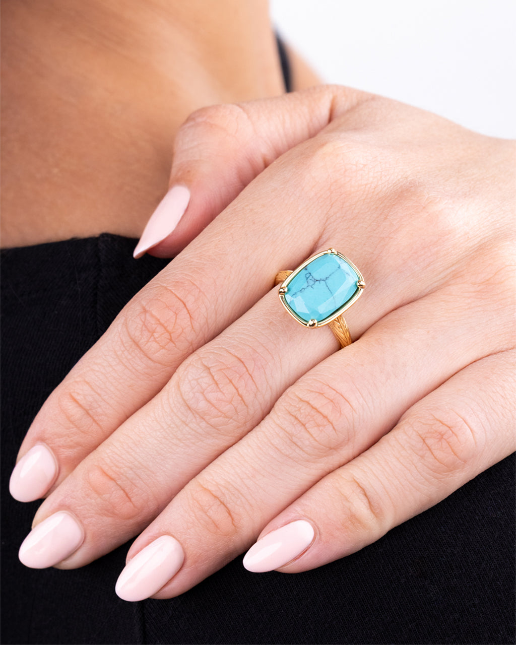 Sterling Silver Elongated Cushion Turquoise Cocktail Ring