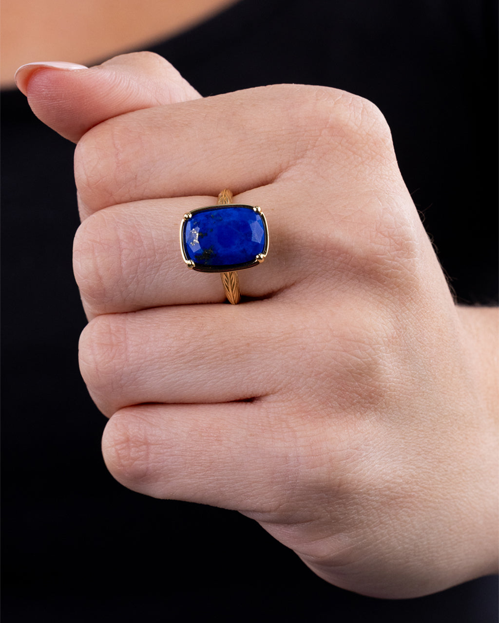 Sterling Silver Elongated Cushion Lapis Lazuli Cocktail Ring