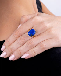 Sterling Silver Elongated Cushion Lapis Lazuli Cocktail Ring