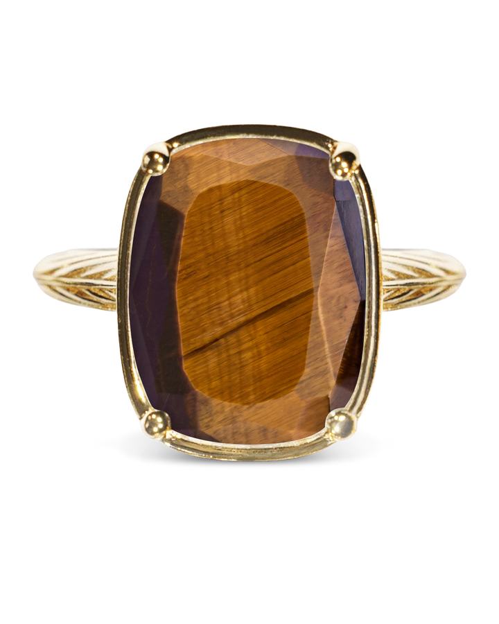 Sterling Silver Elongated Cushion Tiger's Eye Cocktail Ring