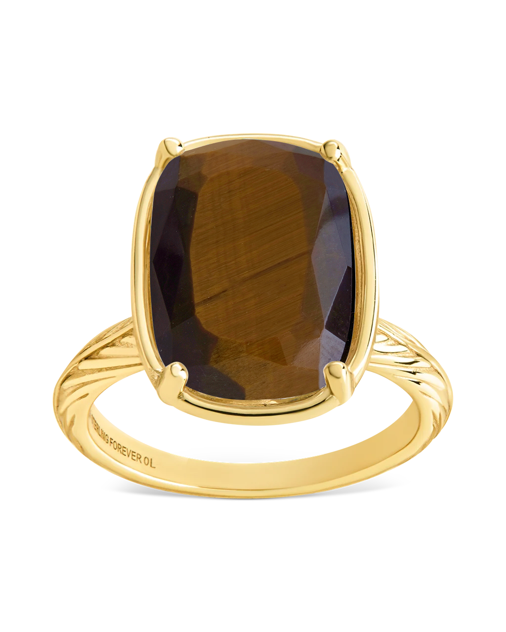 Sterling Silver Elongated Cushion Tiger's Eye Cocktail Ring