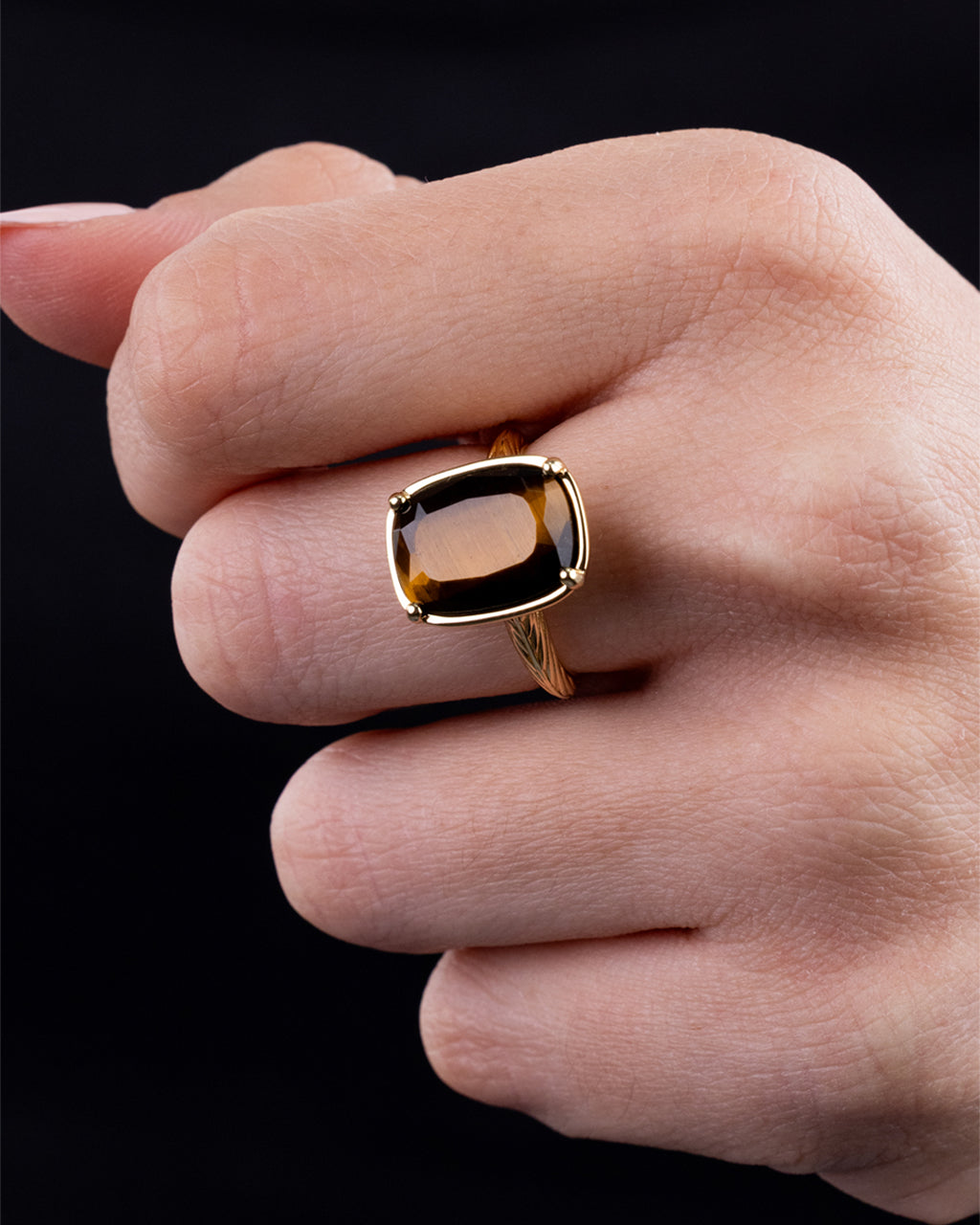 Sterling Silver Elongated Cushion Tiger's Eye Cocktail Ring
