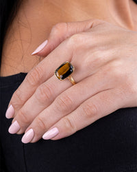 Sterling Silver Elongated Cushion Tiger's Eye Cocktail Ring