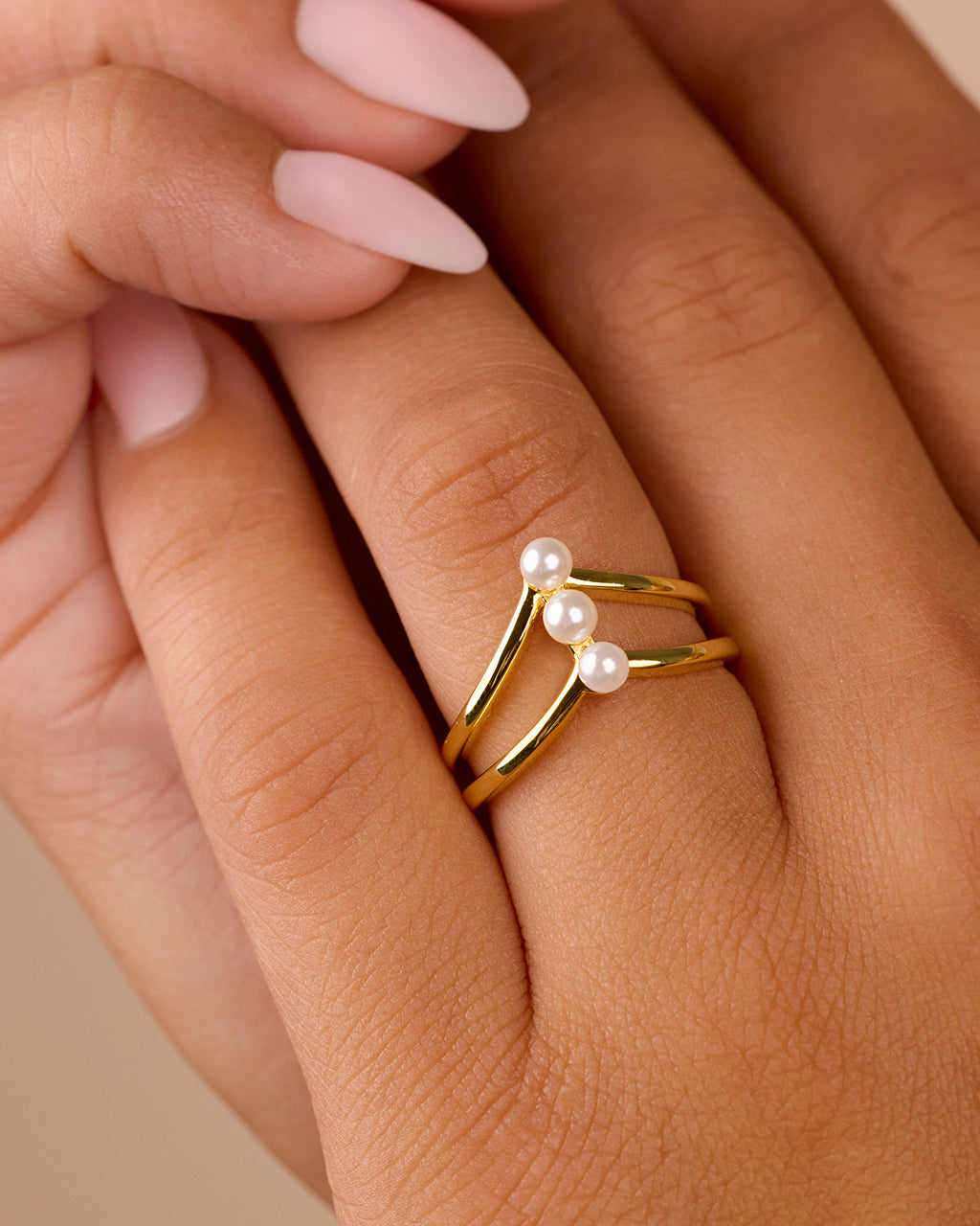 Sterling Silver Triple Pearl Stack Ring