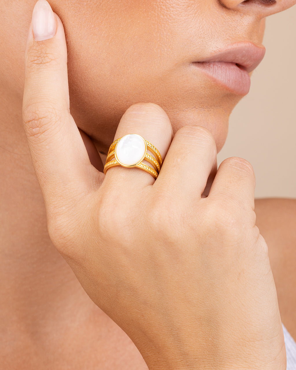 Sterling Silver Illyana Moonstone Triple Row Ring