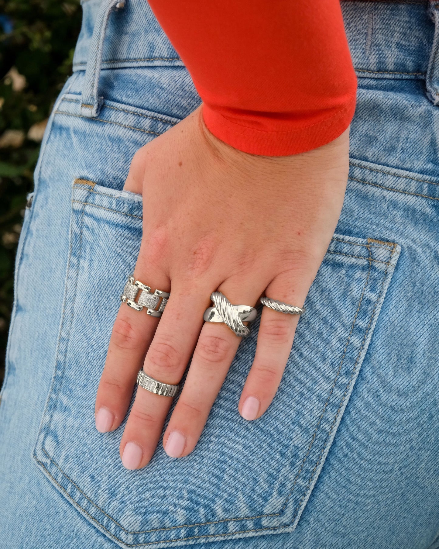 Girl Wearing Textured Band Ring