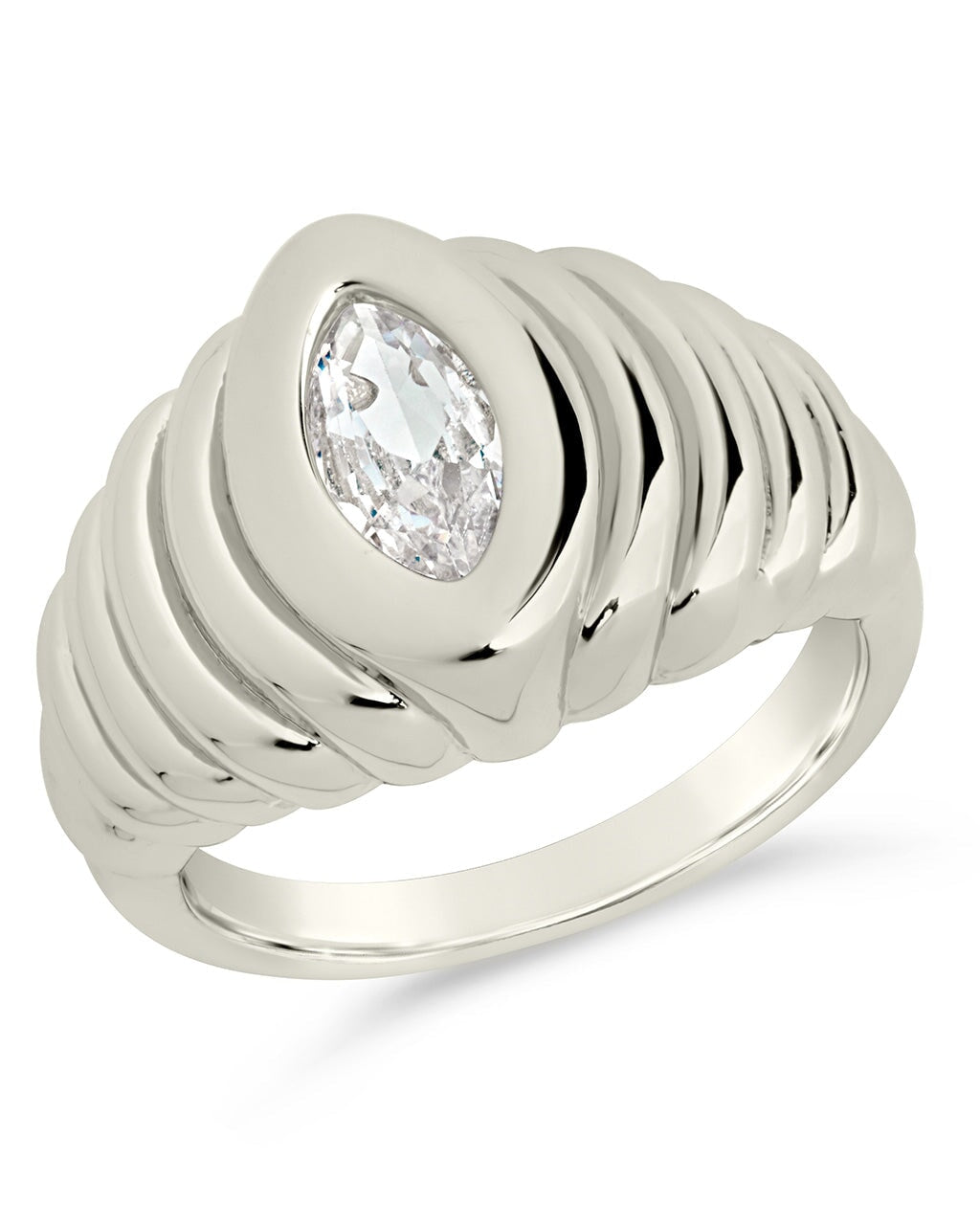 CZ Studded Croissant Ring Ring Sterling Forever Silver 6 