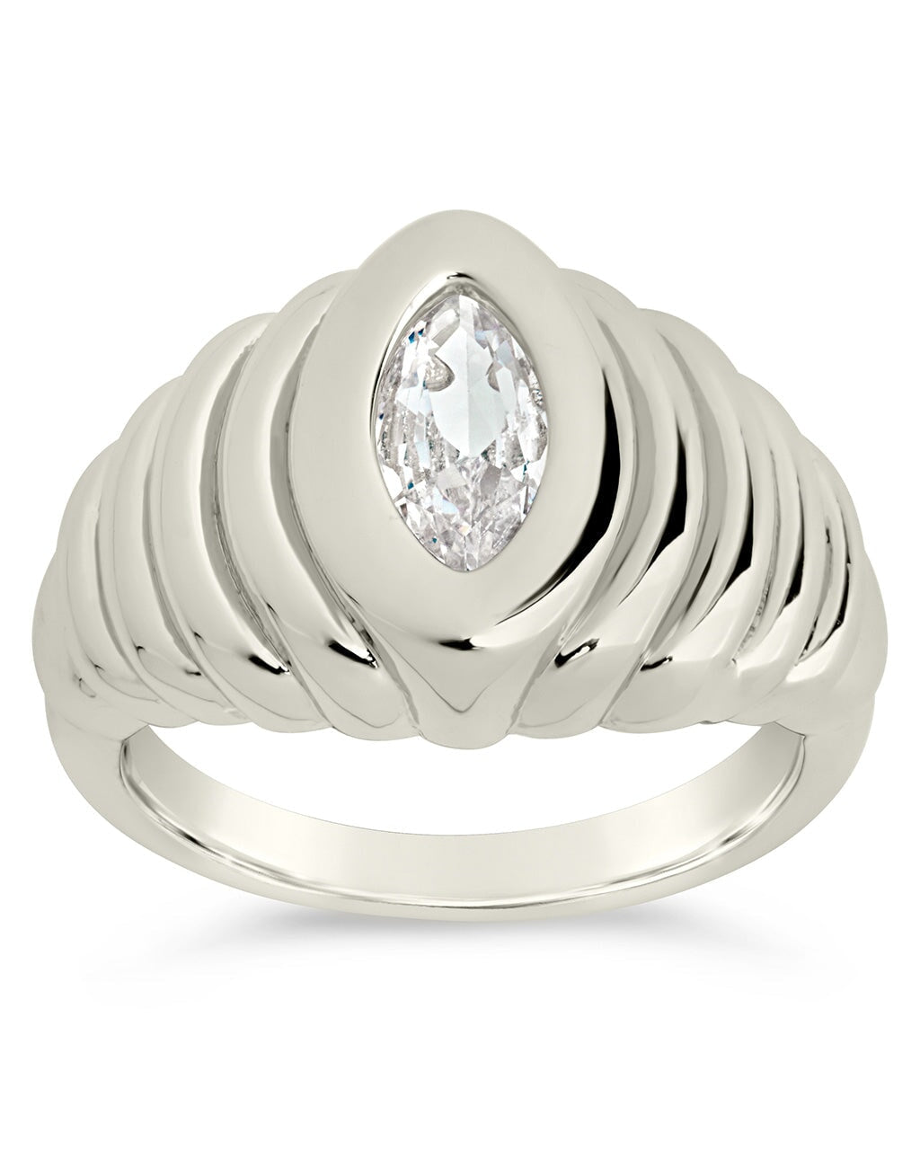 CZ Studded Croissant Ring Ring Sterling Forever 