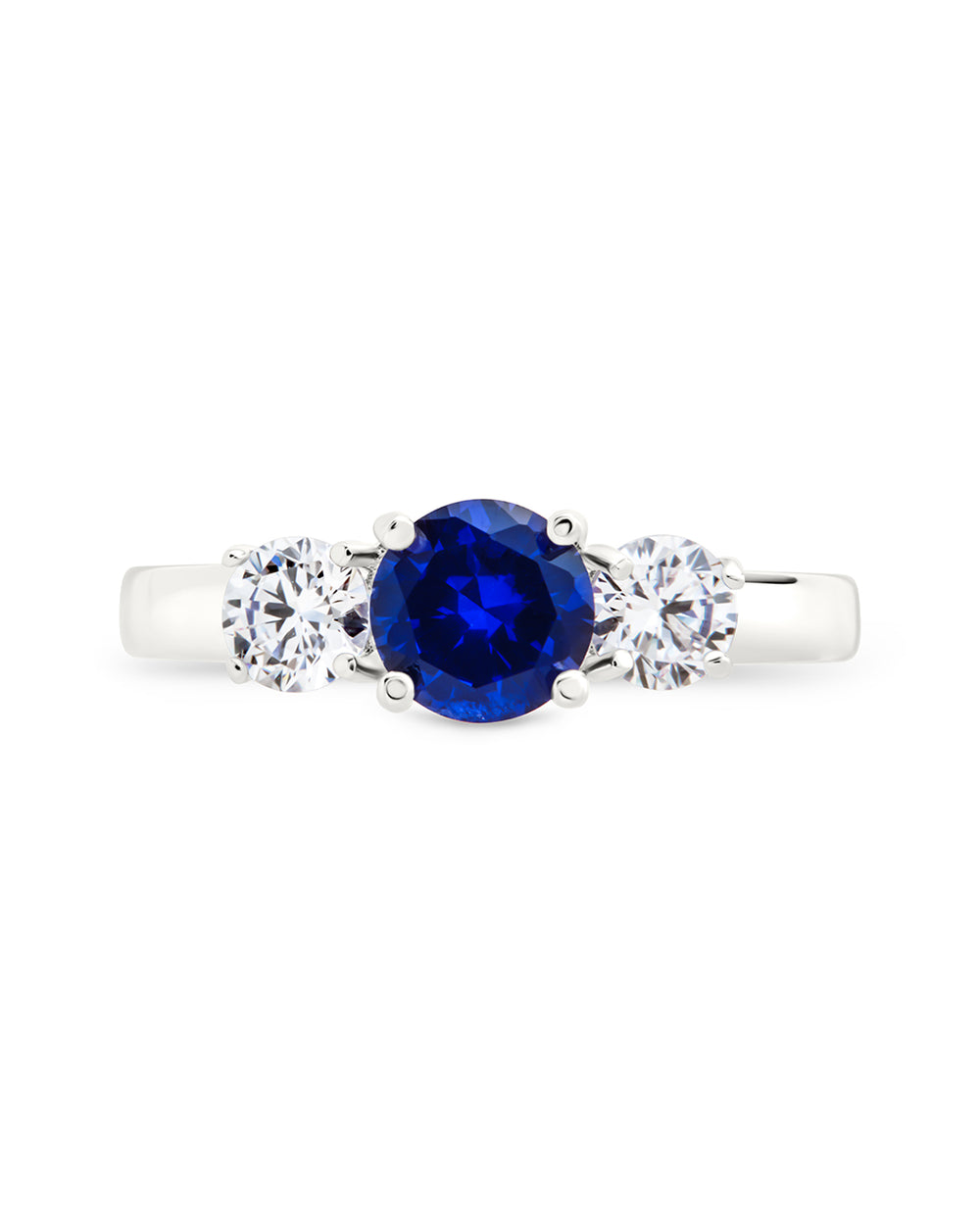 Sterling Silver Sapphire CZ Three Stone Ring
