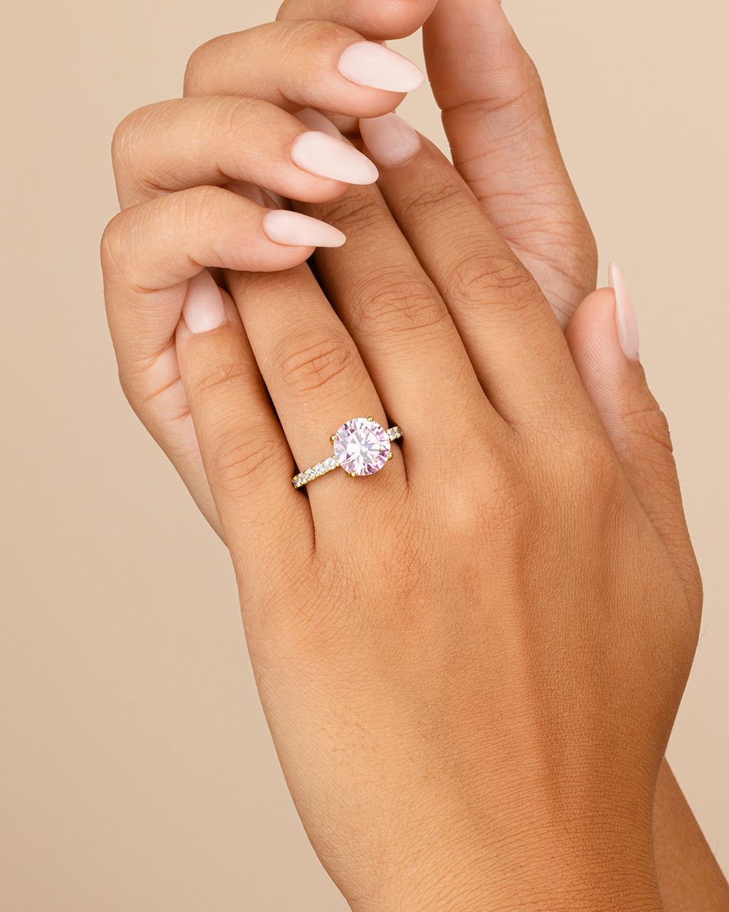 Sterling Silver Round Brilliant Cut Pink Sapphire CZ Ring