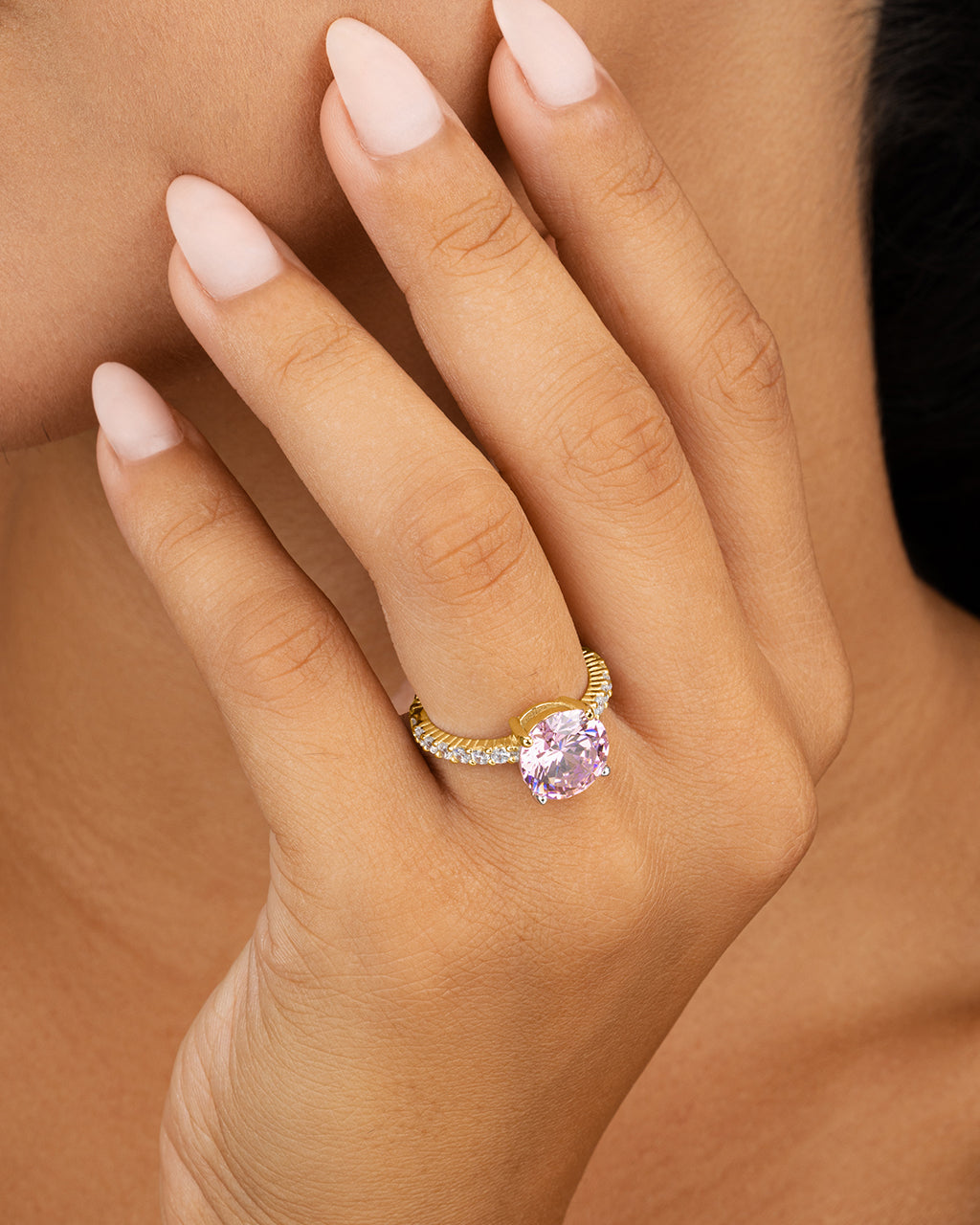 Sterling Silver Round Brilliant Cut Pink Sapphire CZ Ring