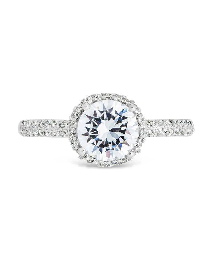 Sterling Silver Round Brilliant CZ Ring with Bead Set Border
