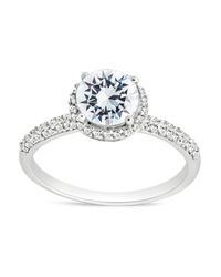 Sterling Silver Round Brilliant CZ Ring with Bead Set Border