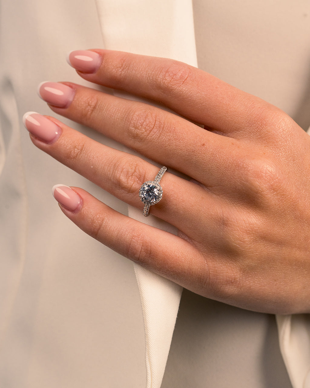 Sterling Silver Round Brilliant CZ Ring with Bead Set Border