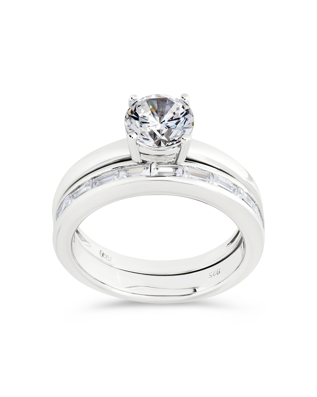 Sterling Silver Round CZ Solitaire Ring Set of 2