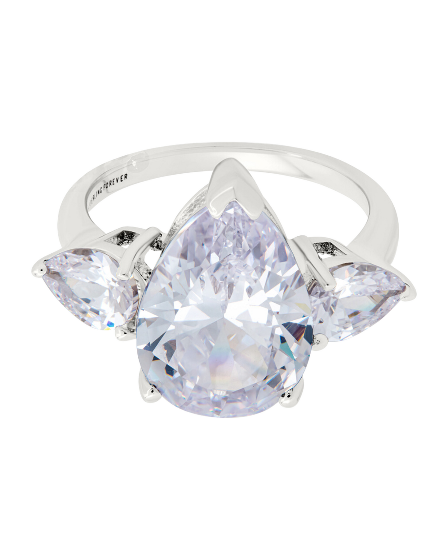 Sterling Silver Pear Cut CZ Diamond Ring