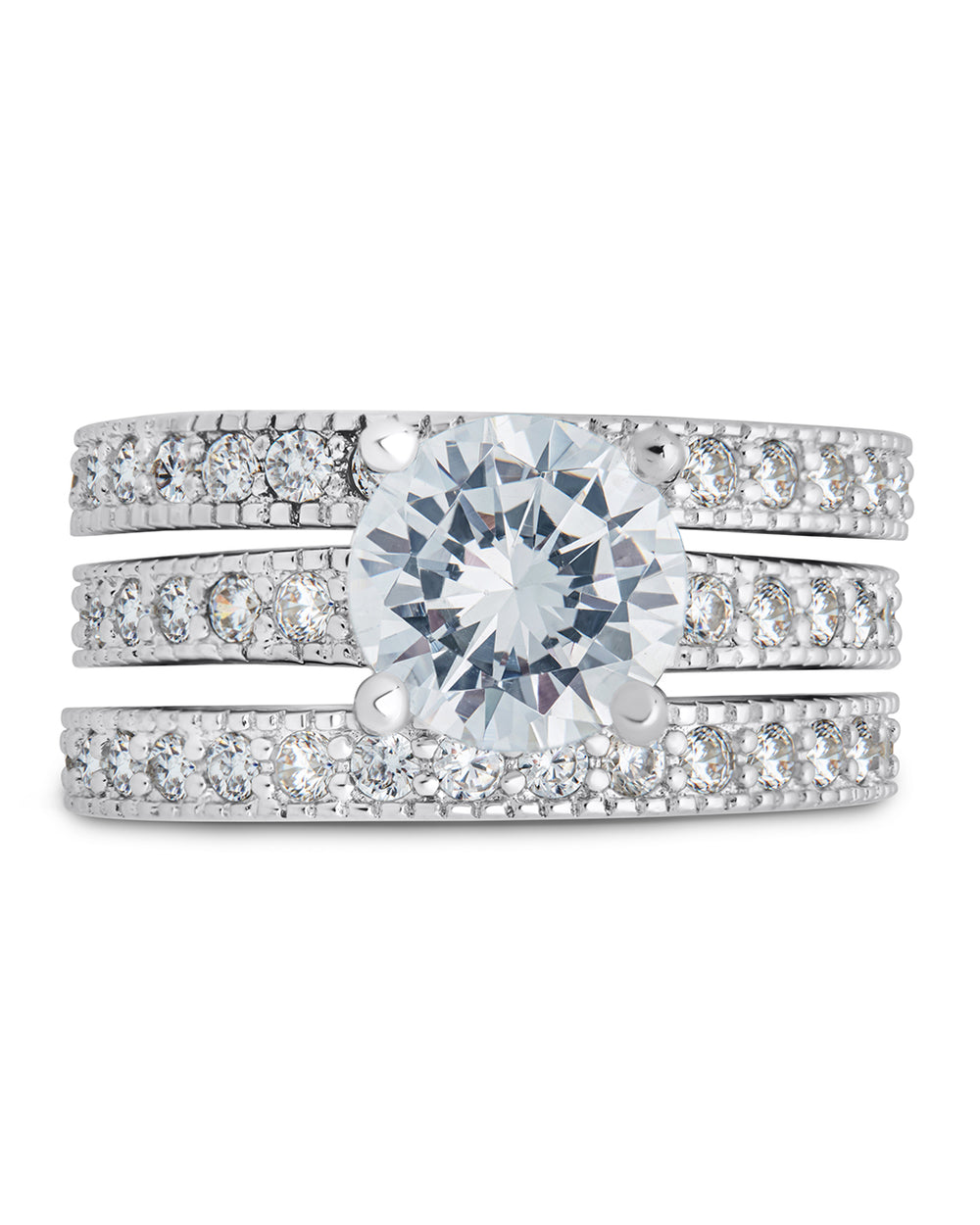 silver brilliant CZ with 3 bands ring