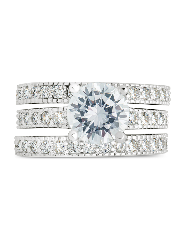 Sterling Silver Brilliant CZ with 2 Bands