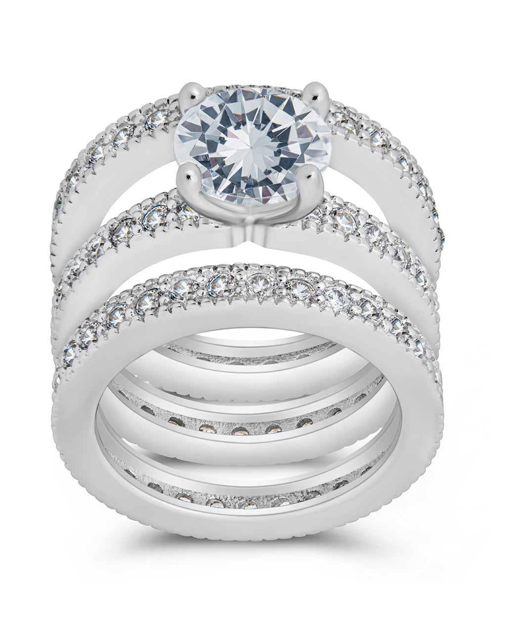 silver brilliant CZ with 3 bands ring