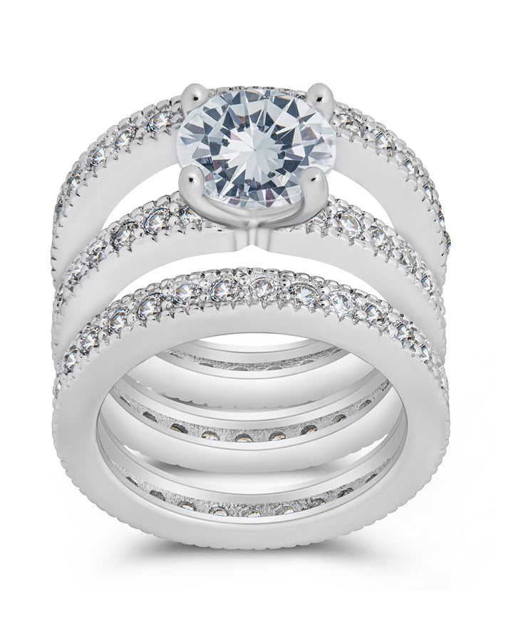 Sterling Silver Brilliant CZ with 2 Bands