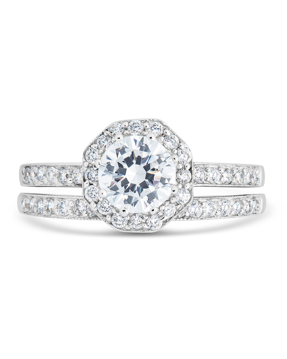 octagon cz ring with band