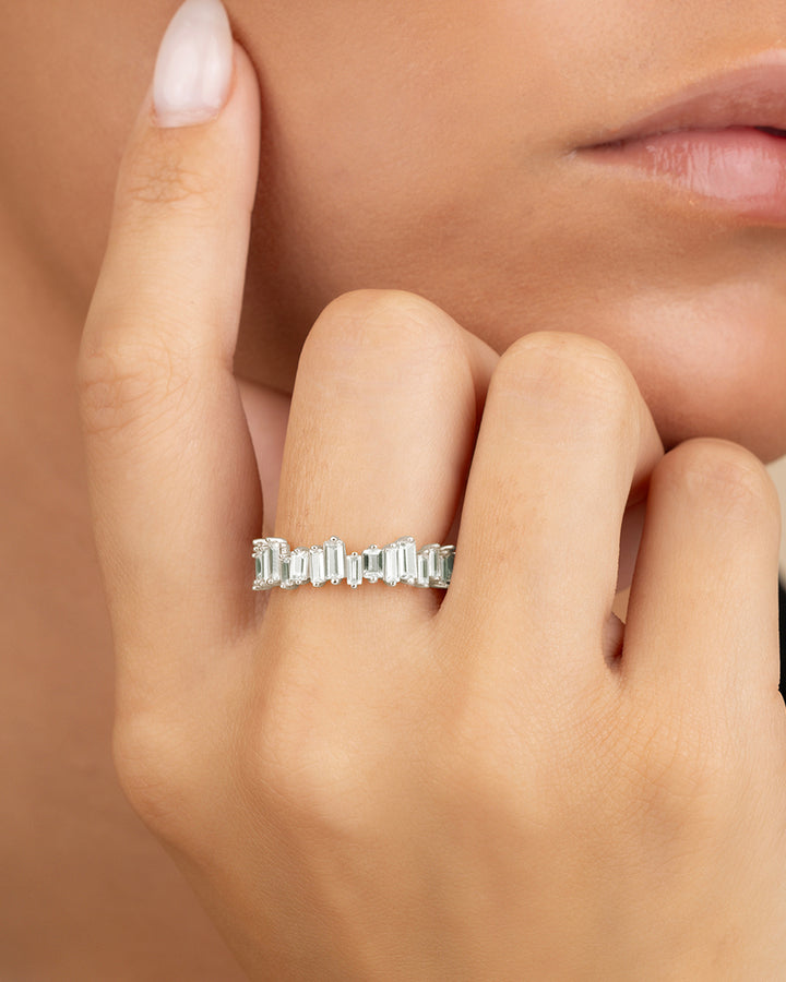 Sterling Silver CZ Staggered Eternity Band