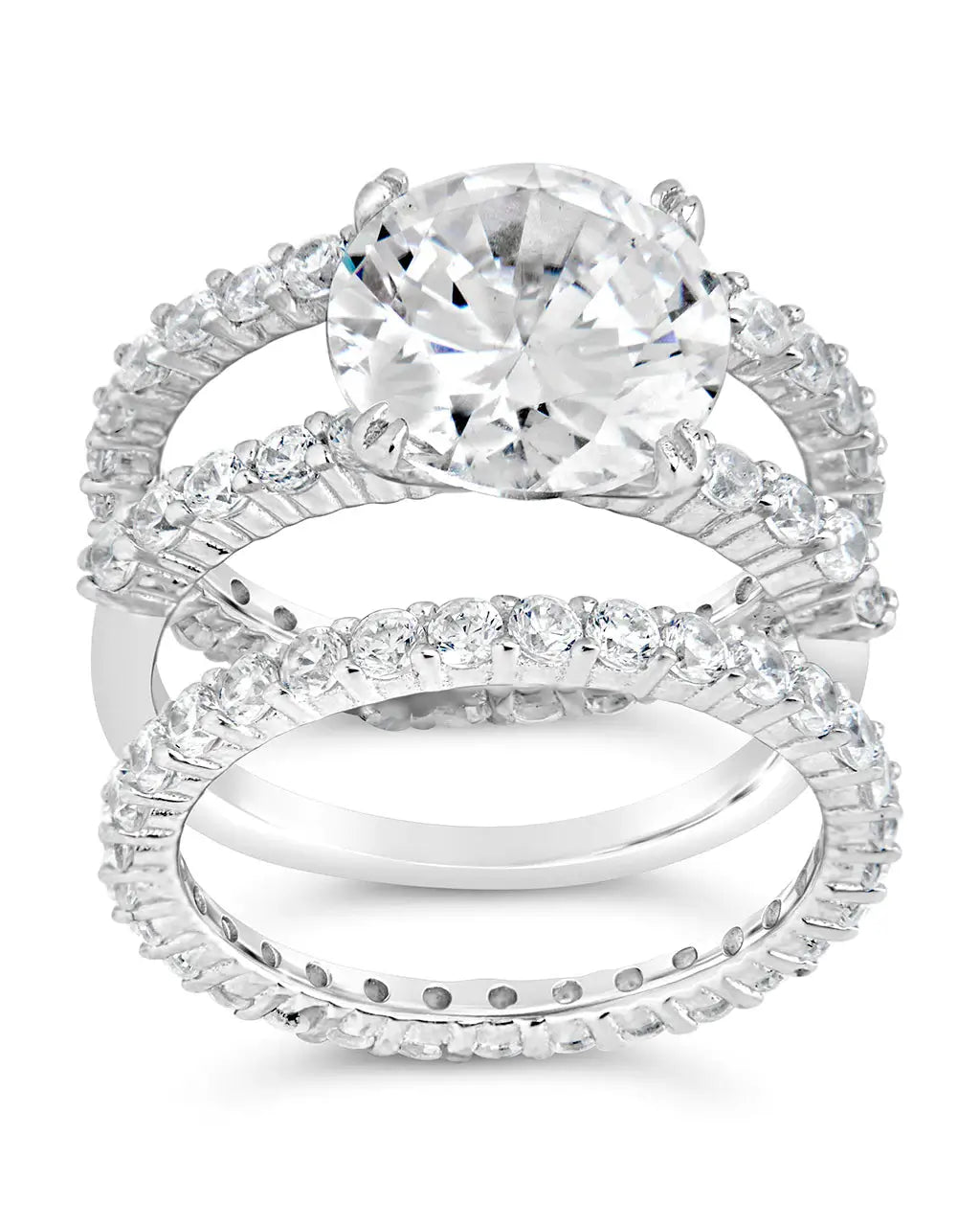 Sterling Silver Brilliant Engagement Ring Set of 3