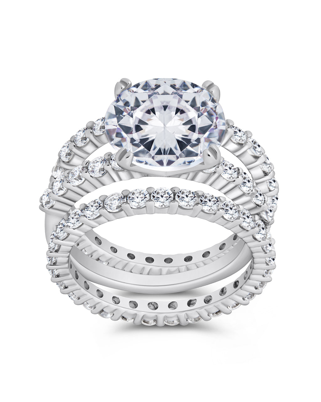 silver engagement ring set of 3