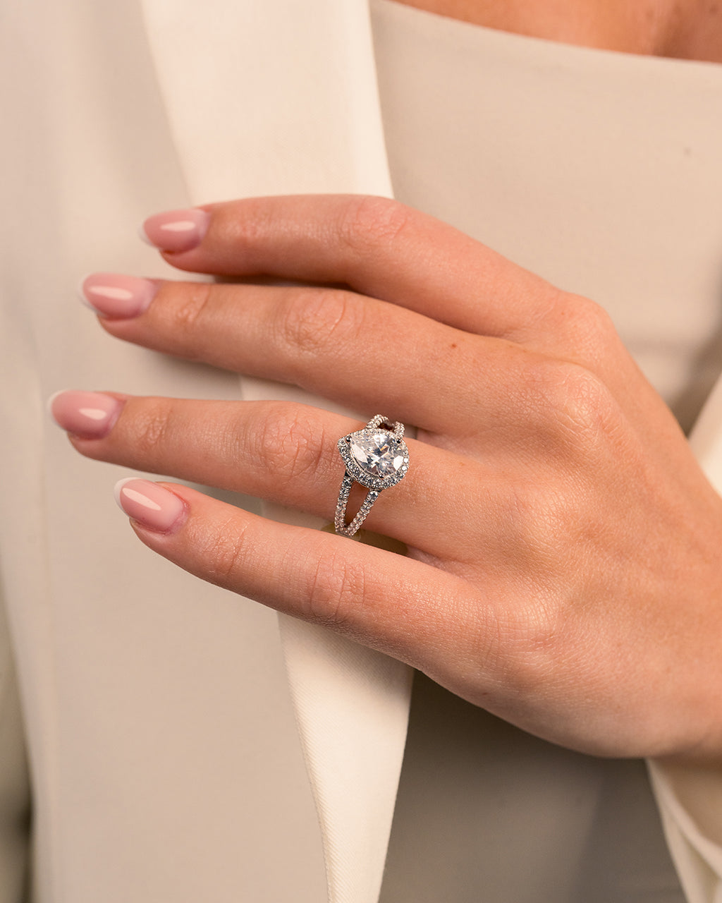 Sterling Silver CZ Pear Cut Engagement Ring