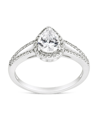 Sterling Silver CZ Pear Cut Engagement Ring