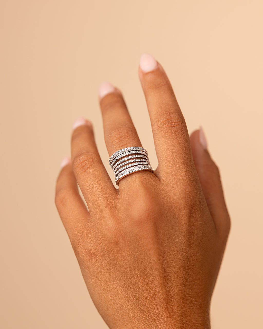 Sterling Silver CZ Multi-Row Statement Ring