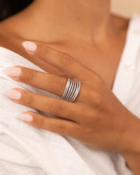 Sterling Silver CZ Multi - Row Statement Ring - Sterling Forever