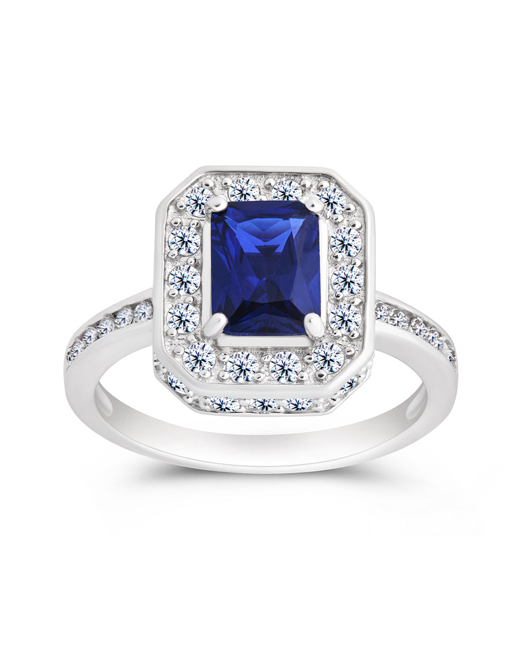 Silver Emerald Cut Sapphire Cocktail Ring