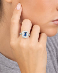 Sterling Silver Emerald Cut Sapphire CZ Cocktail Ring - Sterling Forever