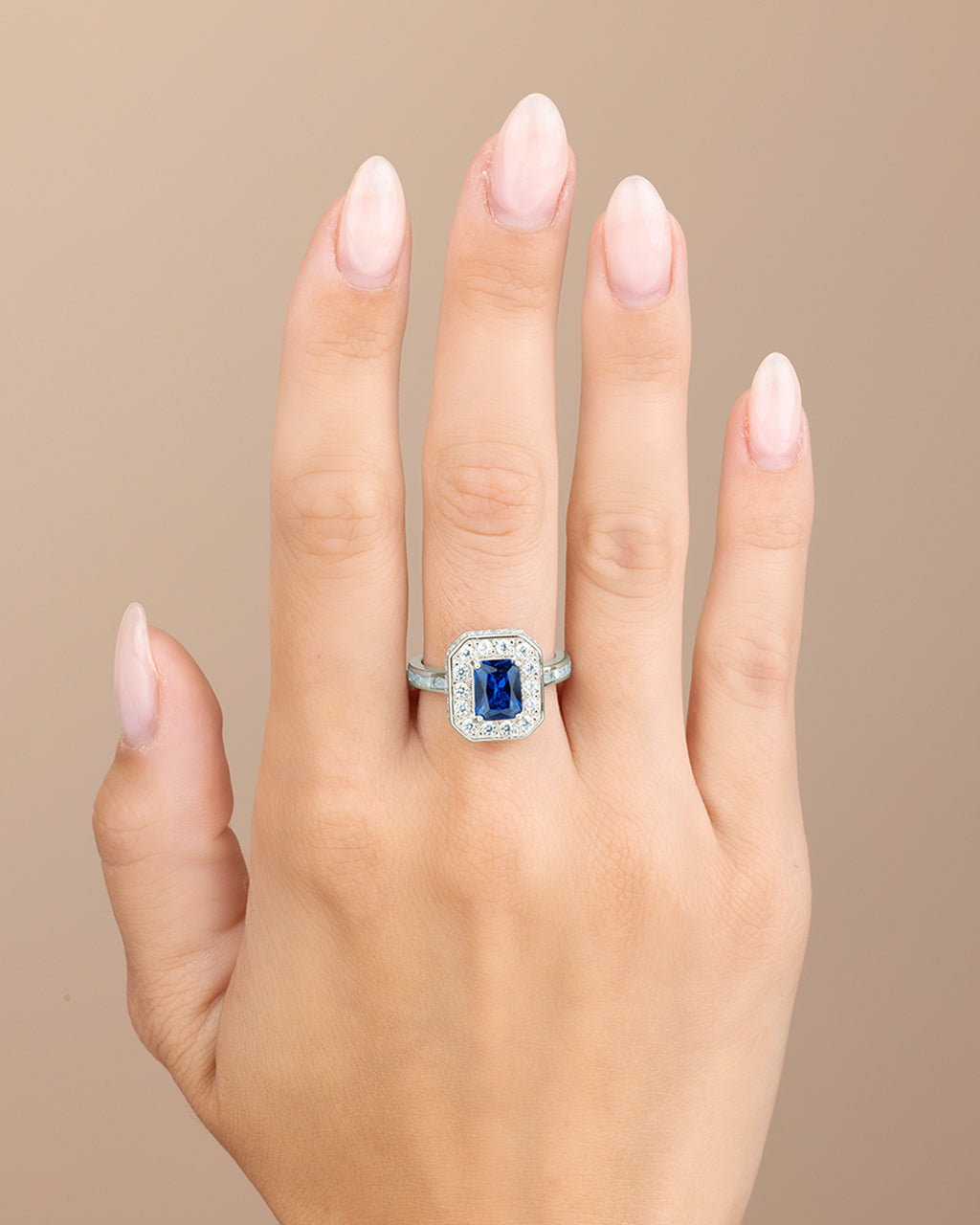 Sterling Silver Emerald Cut Sapphire CZ Cocktail Ring – Sterling