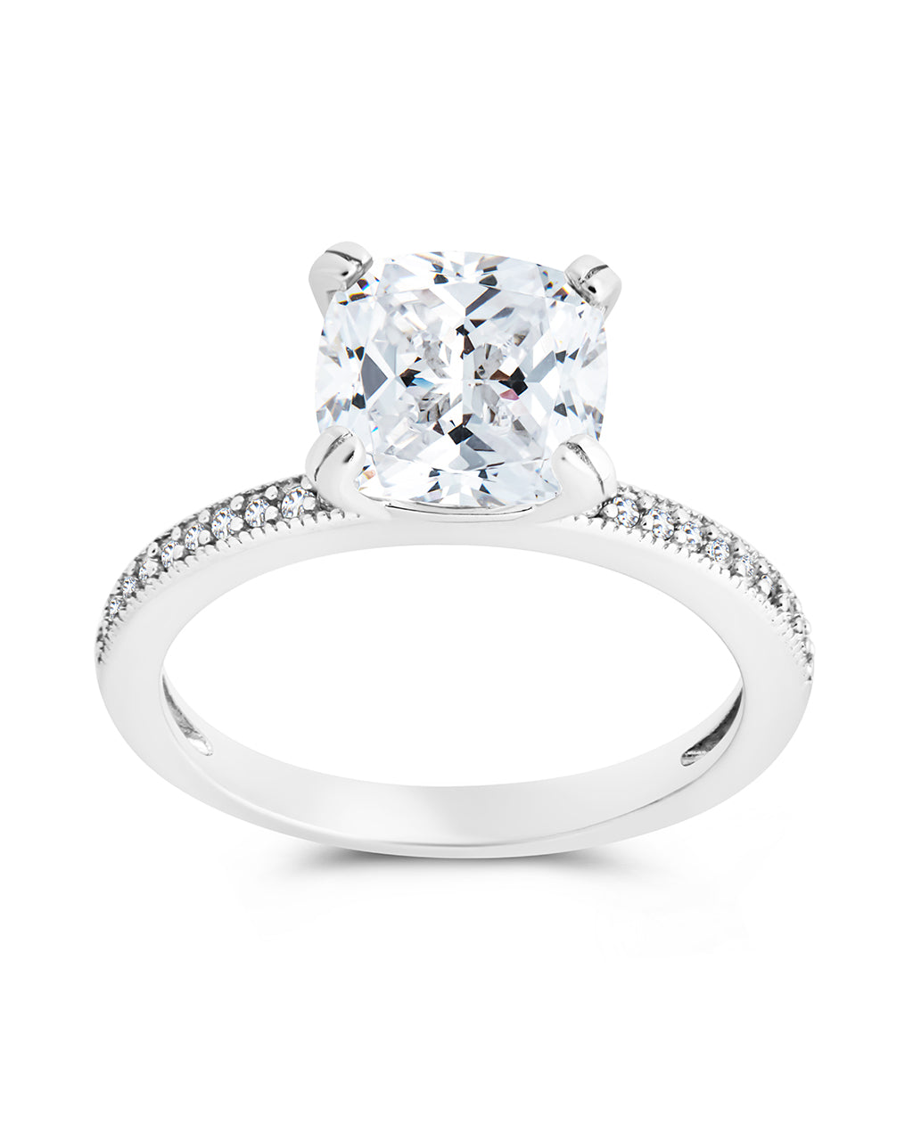 Silver Cushion solitaire ring