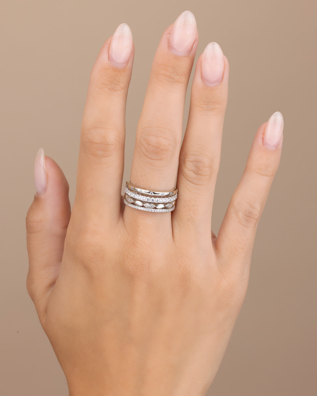 Sterling Silver Clarke CZ Stacked Evil Eye Ring