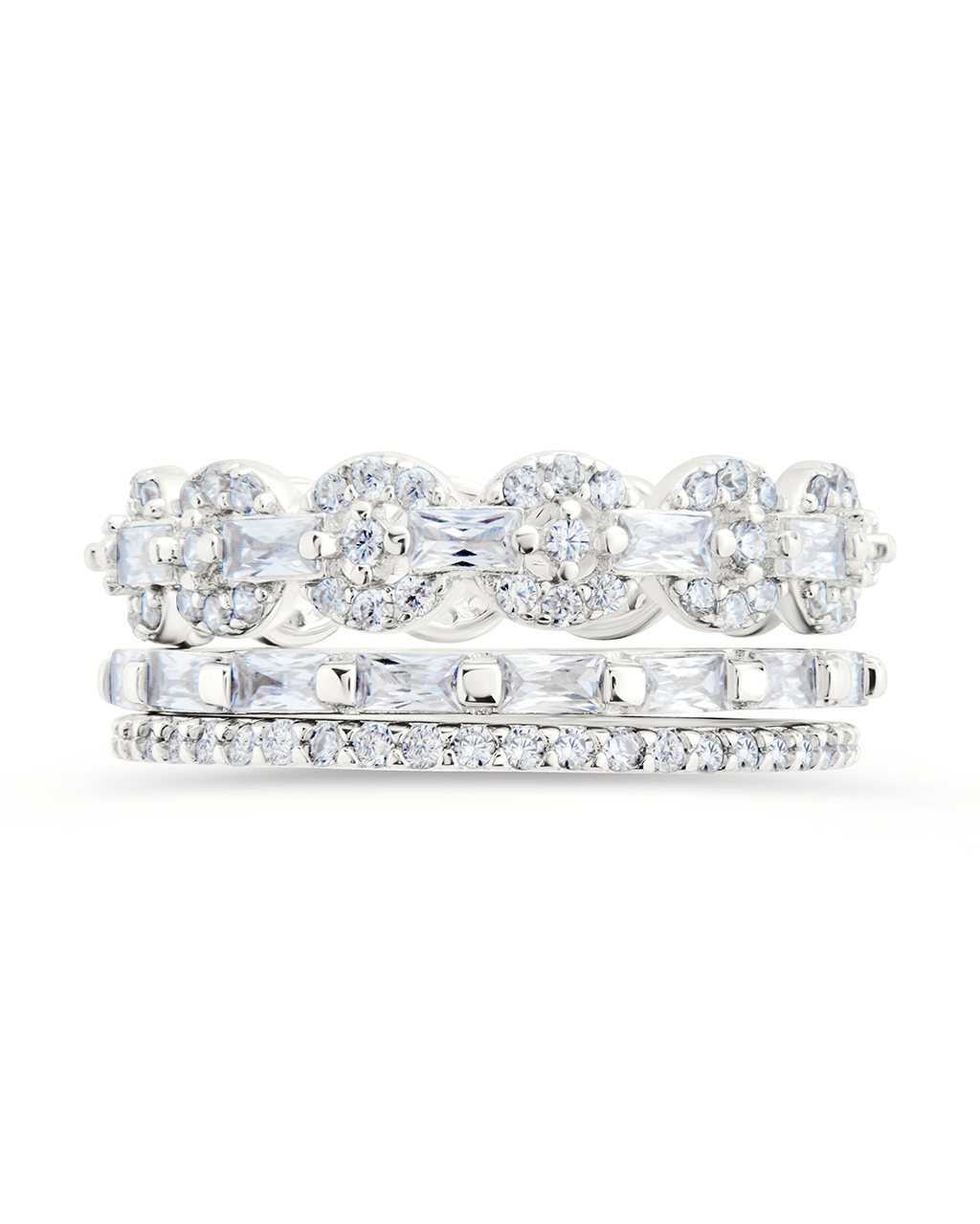 Sterling Silver Melody CZ Bezel Ring Set of 3 - Sterling Forever