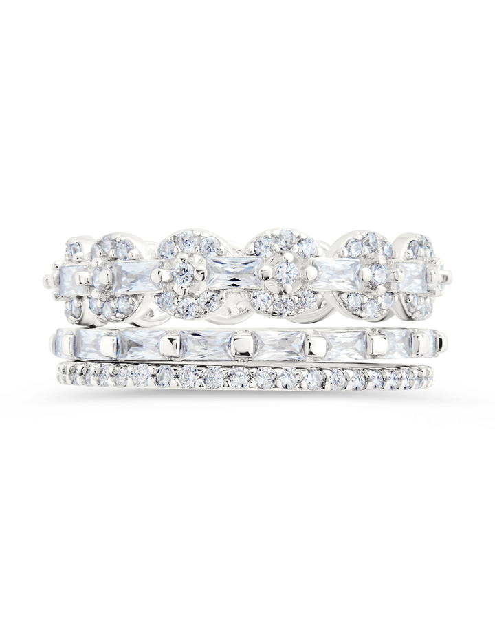 Sterling Silver Melody CZ Bezel Ring Set of 3